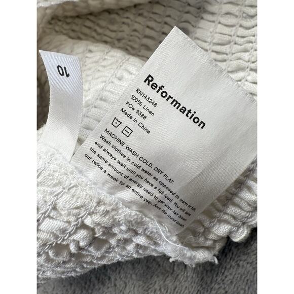 Reformation Ali Top White Linen Smocked Tie Strap Tank Women’s Size 10 - Picture 5 of 5